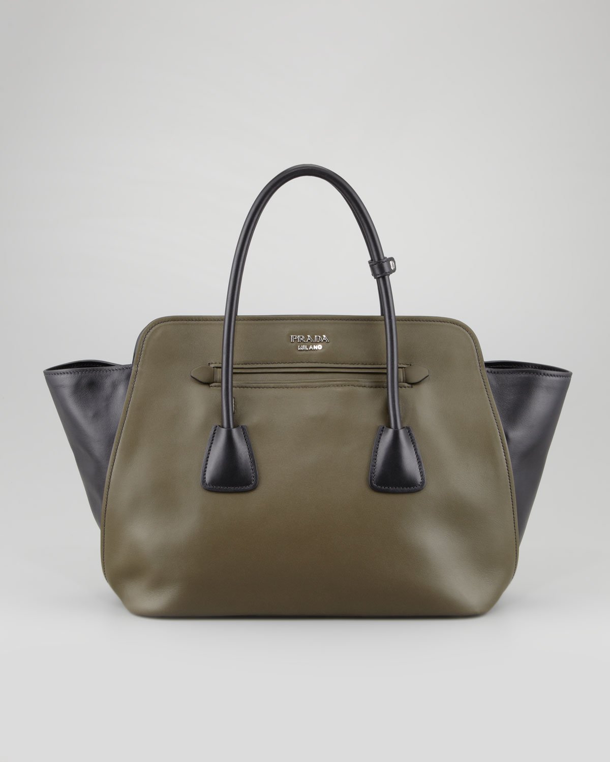 Prada Bicolor Soft Calfskin Tote Bag in Khaki (GREEN/BLACK) | Lyst  