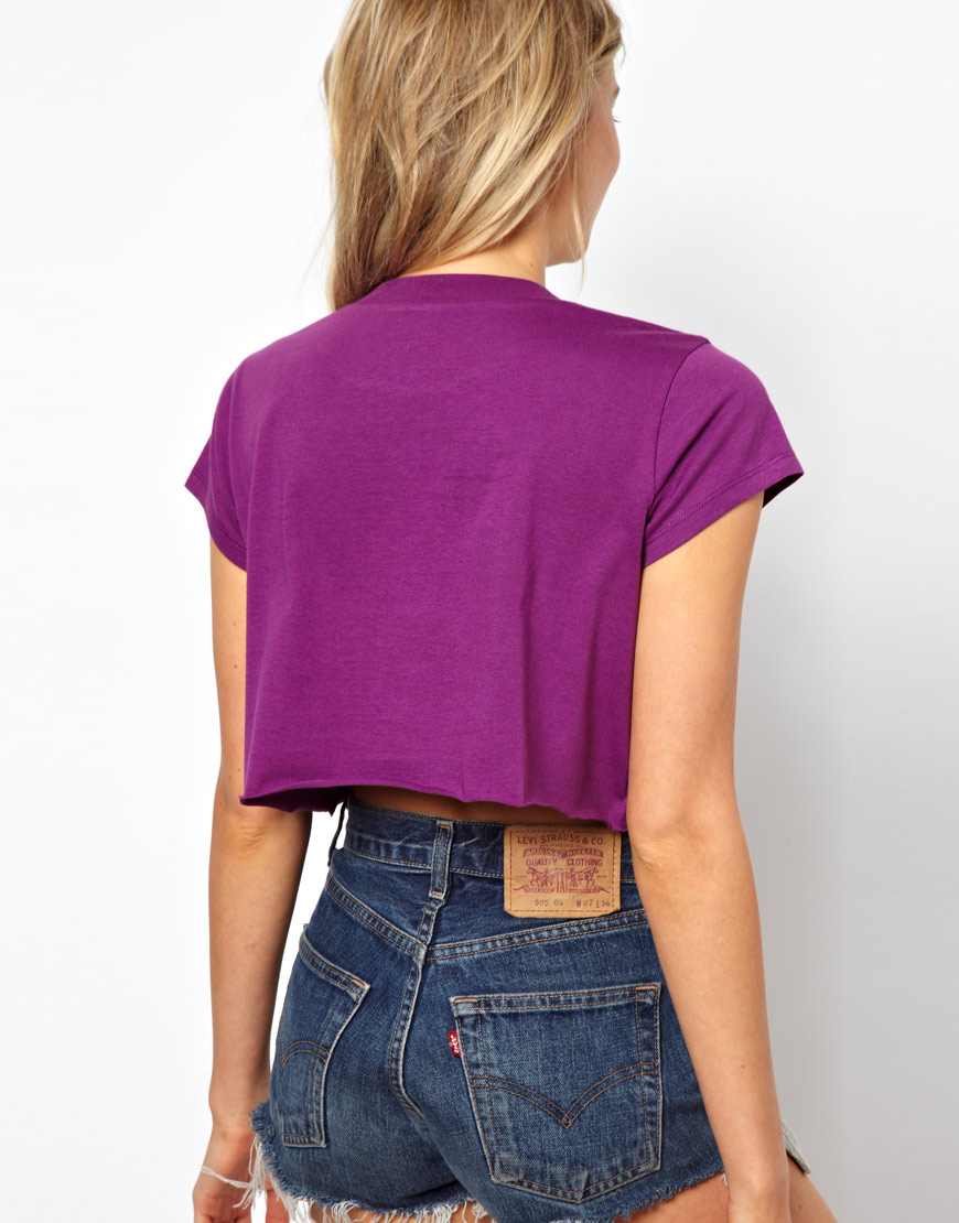 Lyst Asos Crop Top with Graphic Triangle in Purple