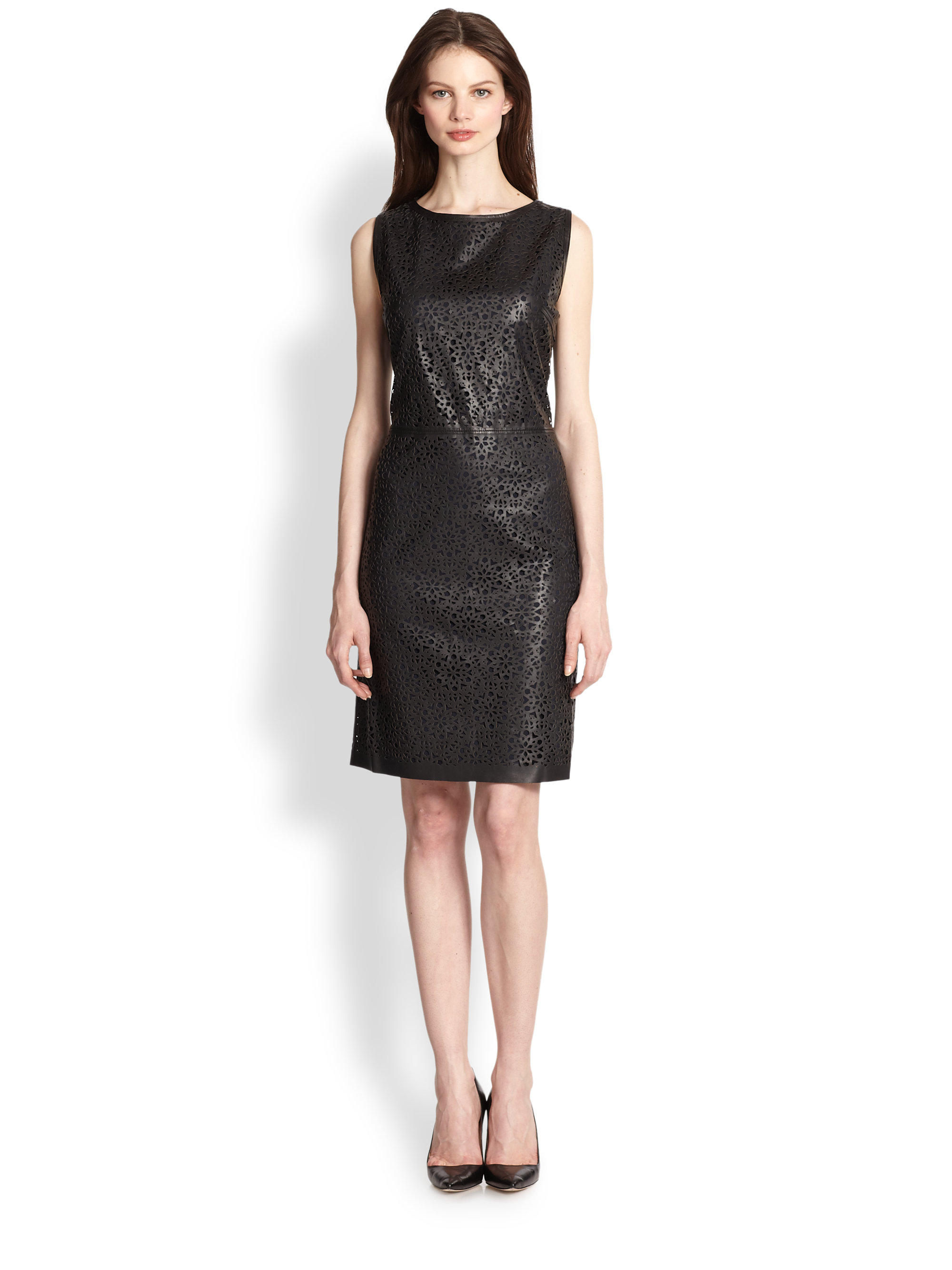 Lyst Elie Tahari Lace Leather Dress In Black Gallery
