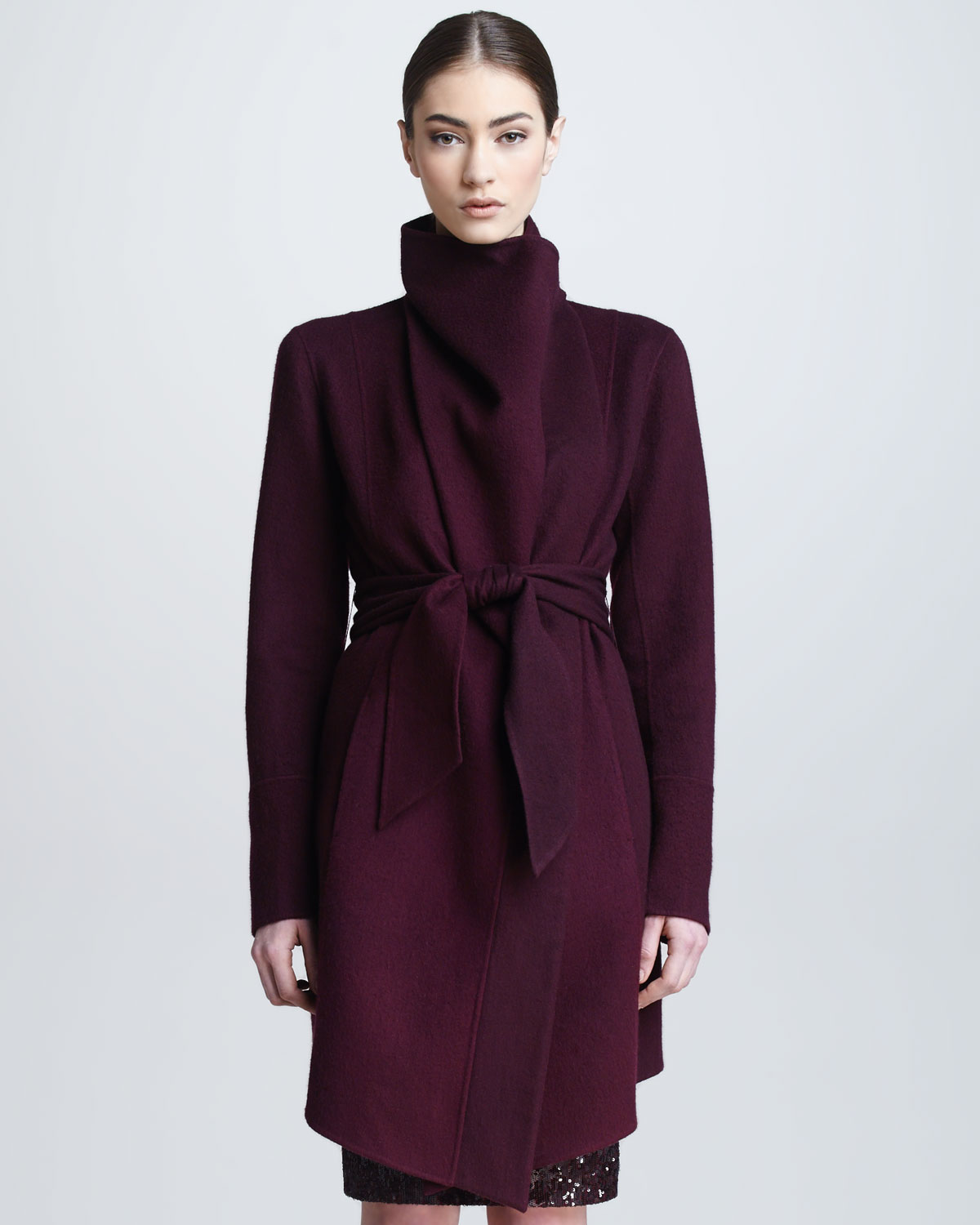 Donna karan Cashmere Funnel Coat Claret in Purple | Lyst