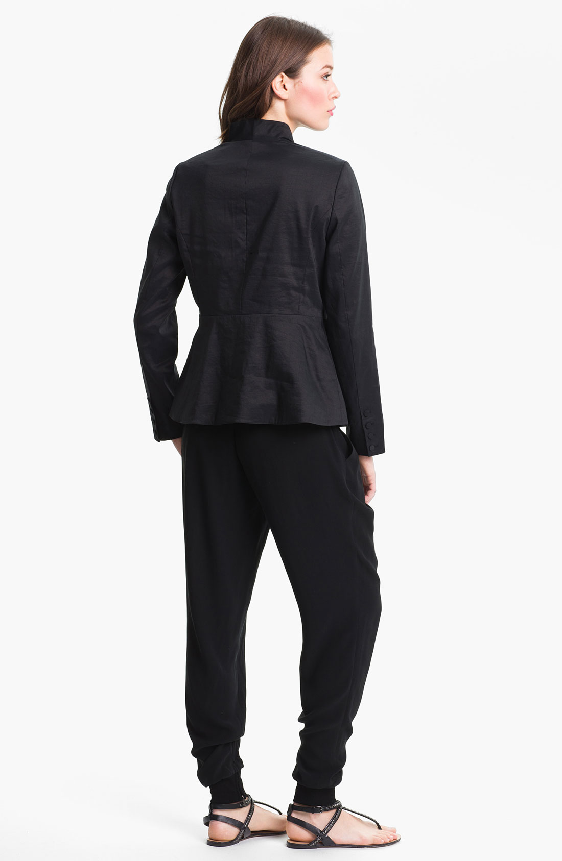 Eileen Fisher Black Silk Georgette Crepe Ankle Pant with Cuff PL Large ...