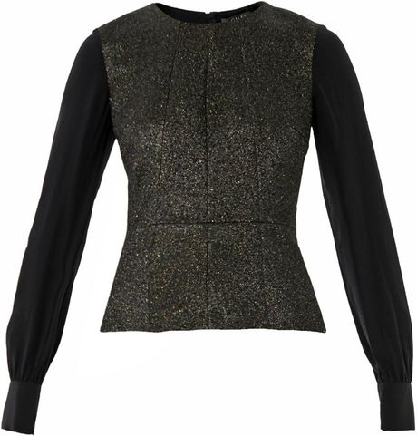 Giles Iridescent Glitter Blouse in Silver (black) | Lyst