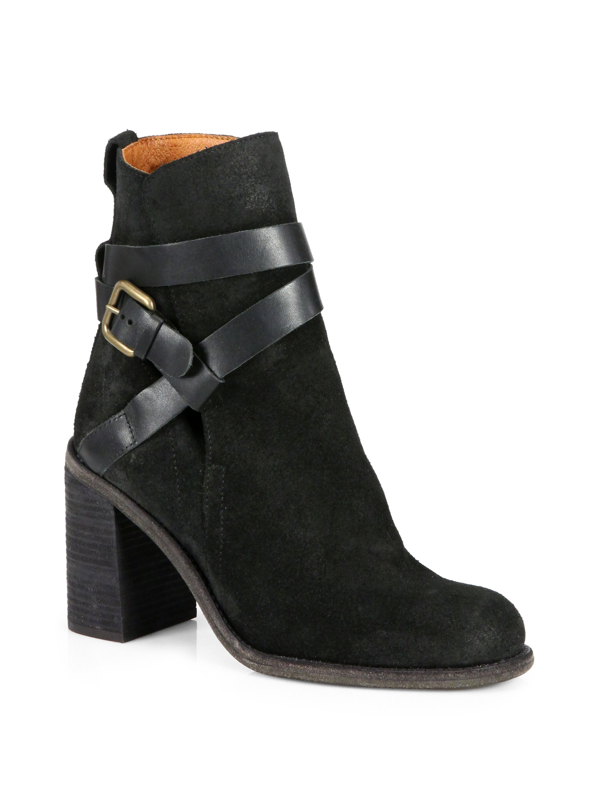 Lyst - See By Chloé Belted Suede Highheel Ankle Boots in Black