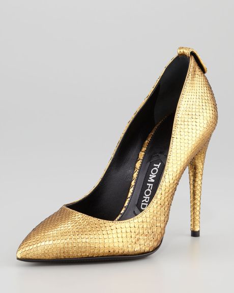 Tom ford gold python pumps with lock