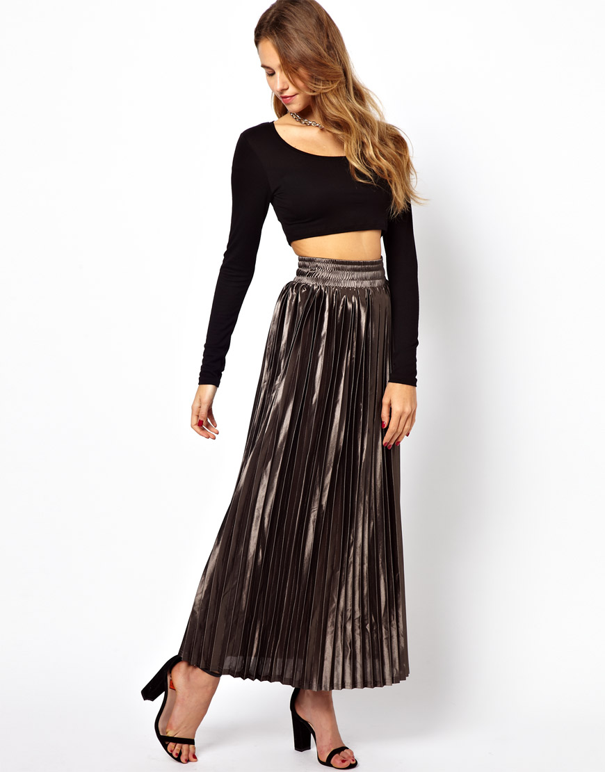 Glamorous Pleated Metallic Maxi Skirt in Metallic | Lyst