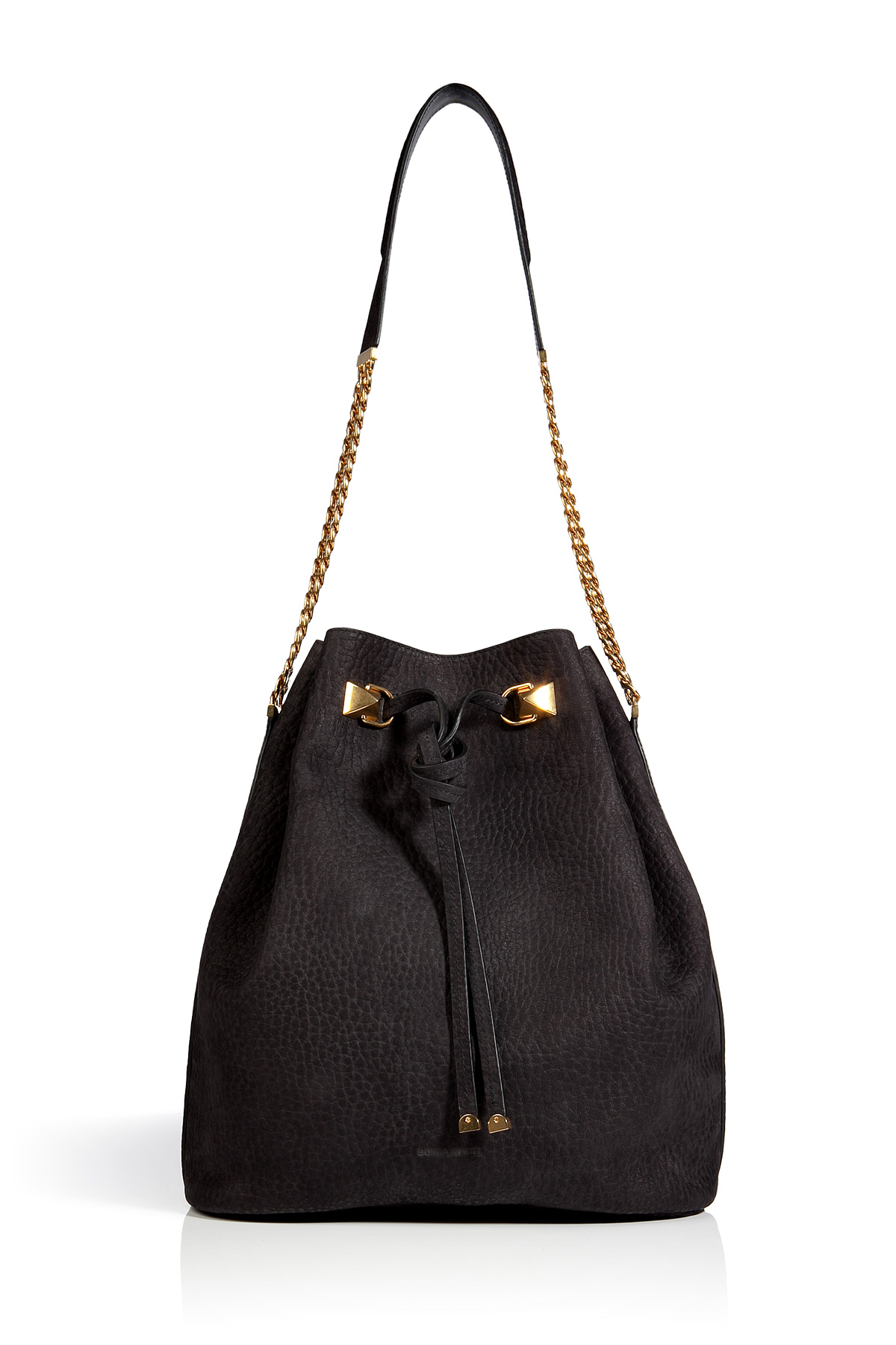 Sonia Rykiel Leather Drawstring Bucket Bag in Black in Black | Lyst