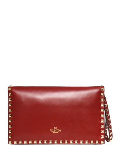 Lyst - Valentino Rockstud Nappa Leather Clutch in Red