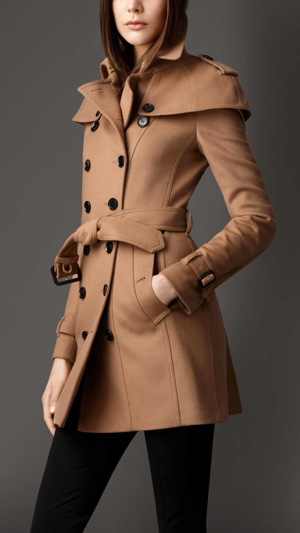 Lyst - Burberry Wool Cashmere Caped Trench Coat in Brown