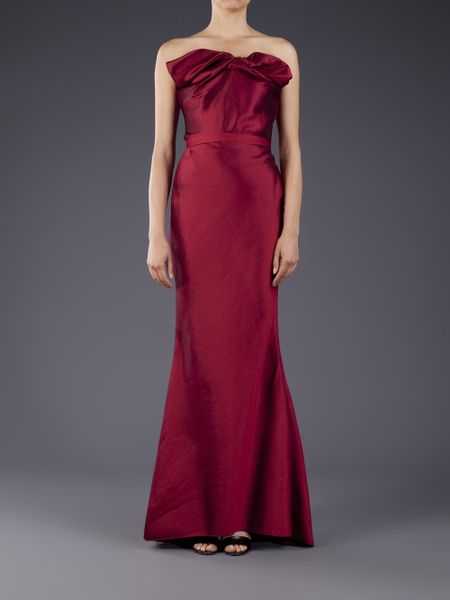 Lanvin Bow Front Strapless Dress in Red | Lyst