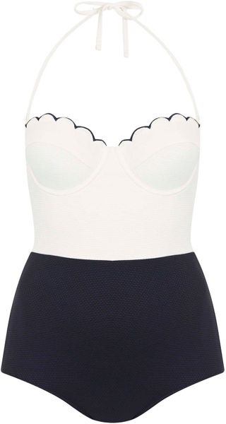 Topshop Cream Texture Scallop Swimsuit in White (CREAM) | Lyst