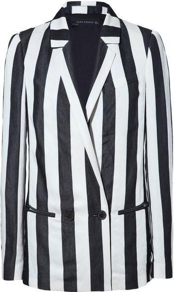 Zara Striped Blazer in White (Black / White) | Lyst