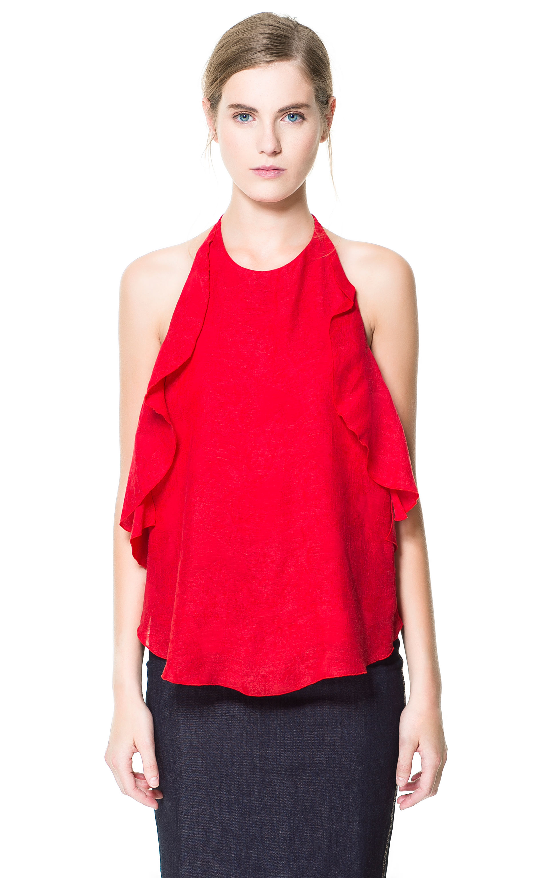 Zara Backless Top with Frills in Red | Lyst