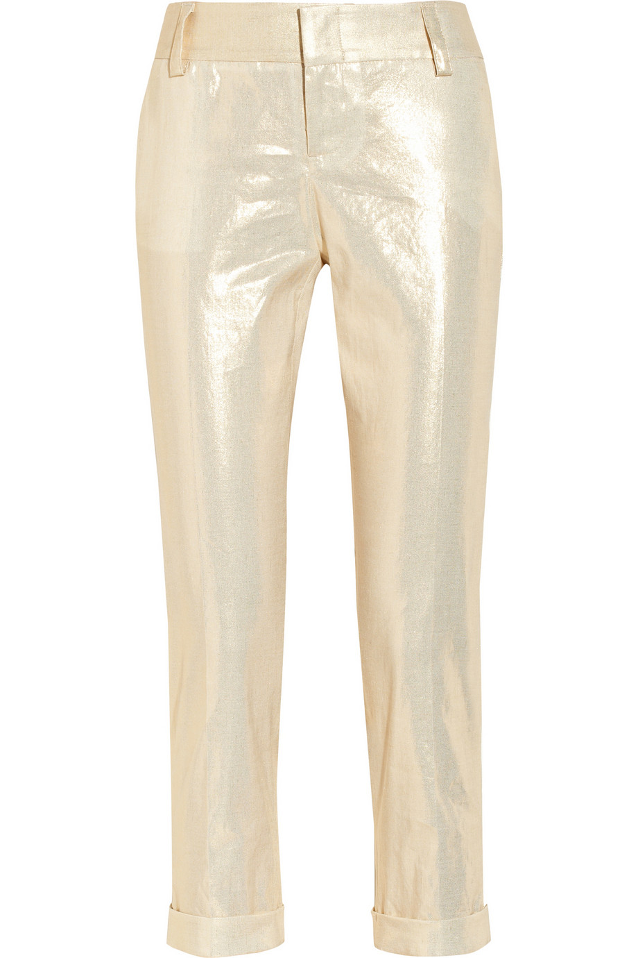 Alice + Olivia Stacey Cropped Metallic Linen-blend Skinny Pants in Gold ...