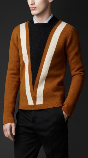 Burberry Chevron Wool Cashmere Sweater in Brown for Men (toffee) | Lyst