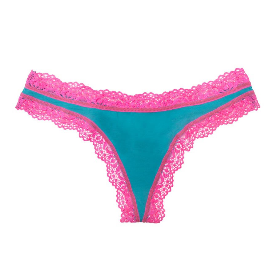 Cheek frills Neon Thong with Lace Trim in Blue | Lyst