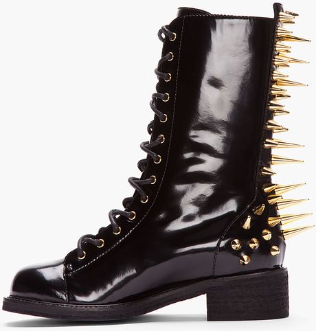 Giuseppe Zanotti Black Patent Leather Spiked Blok 40 Boots in Black | Lyst