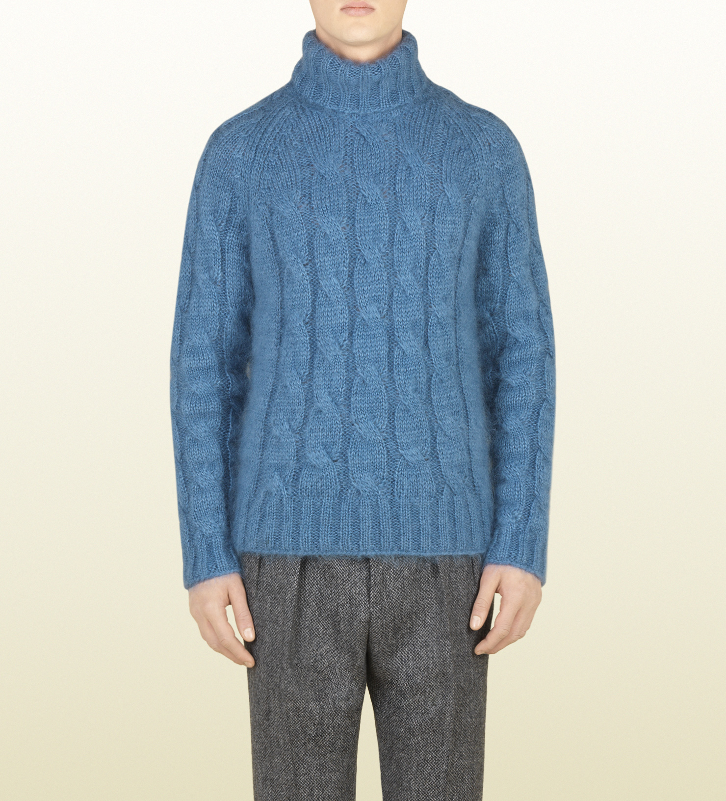 Gucci Blue Cable Knit Turtleneck Sweater in Blue for Men | Lyst