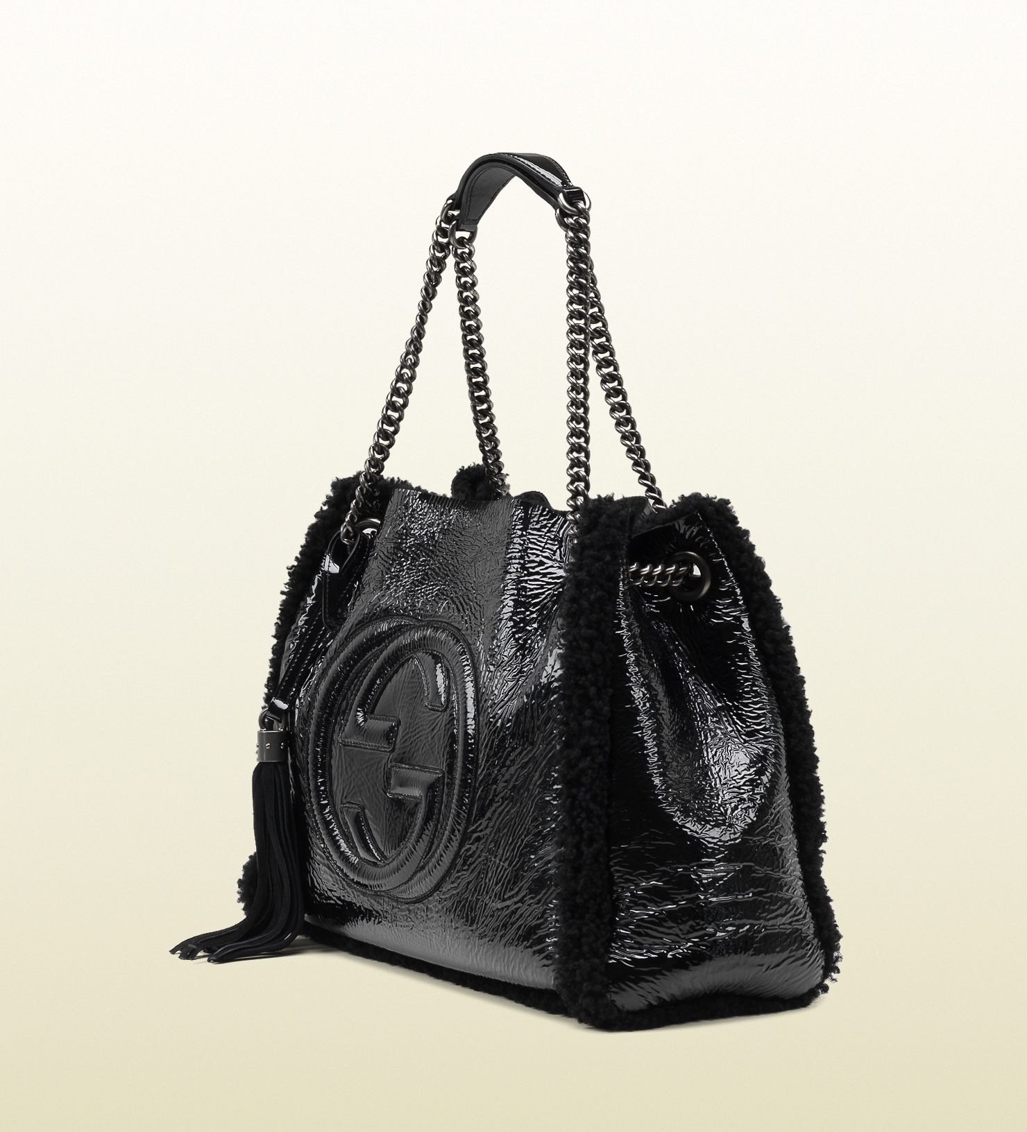Lyst - Gucci Soho Crushed Patent Leather Shoulder Bag in Black