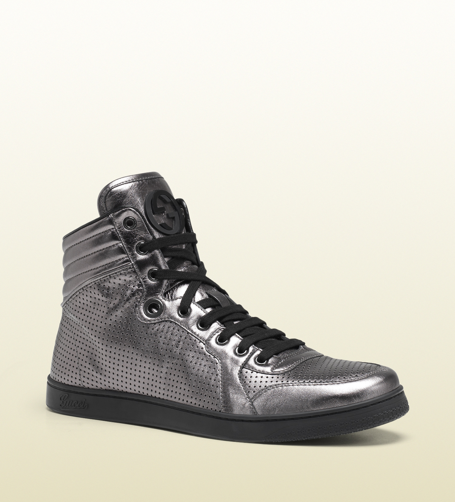 Lyst - Gucci Metallic Dark Grey Leather Hightop Sneaker in Metallic for Men