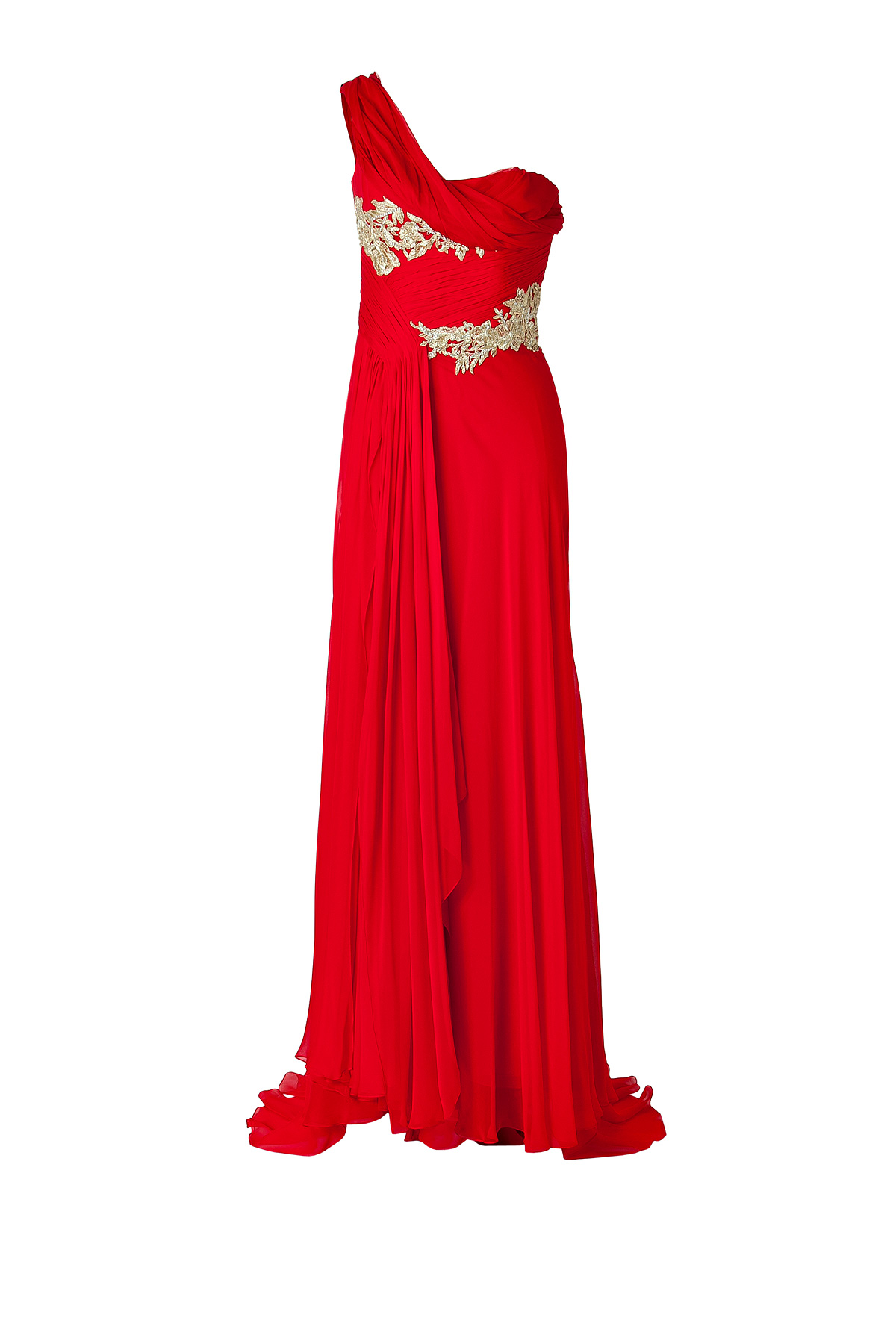 red embellished gown
