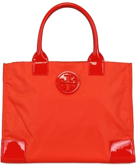 Tory Burch Large Ella Logo Nylon Tote Bag in Orange | Lyst