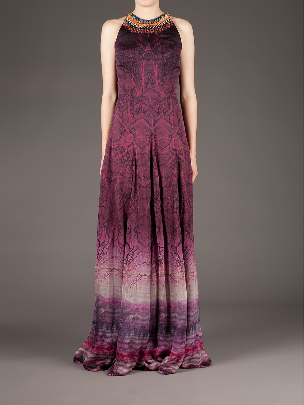 Lyst - Matthew Williamson Printed Halter Neck Gown in Purple