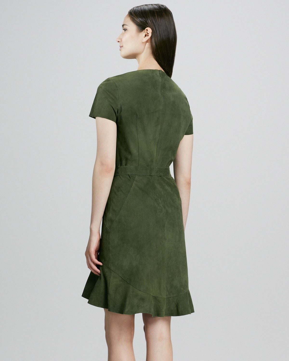 Lyst Rachel Zoe Suede Flounce Dress in Green