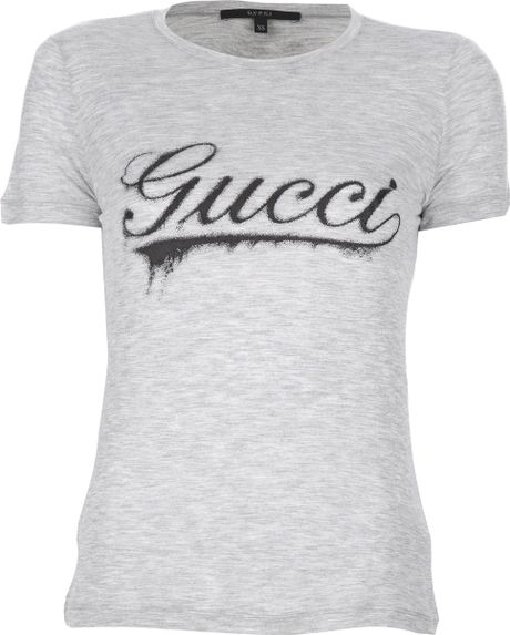 Gucci Logo Print Tshirt in Gray (grey) | Lyst