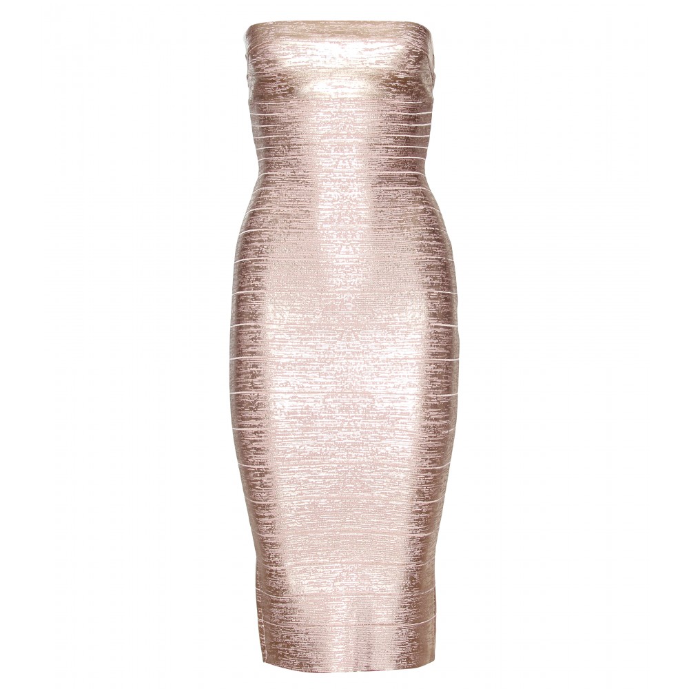 Hervé Léger Sianna Strapless Bandage Dress in Pink (rose gold combo) | Lyst