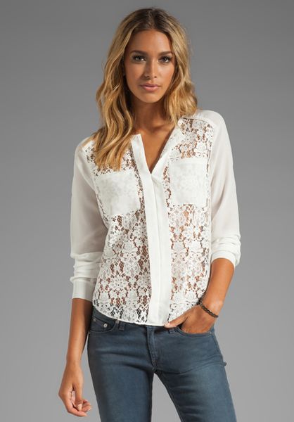 Rebecca Taylor Lace Blouse in White in White (Cream) | Lyst