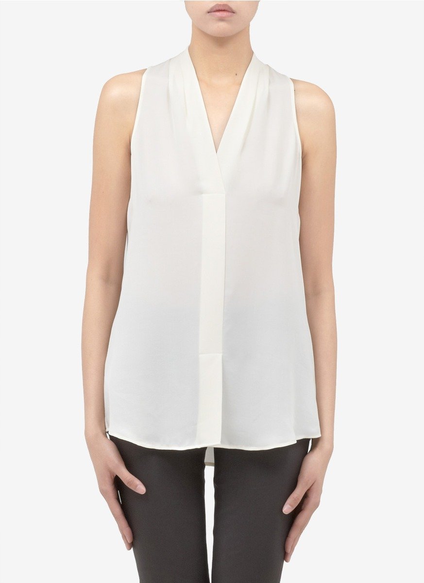 Theory Silk Sleeveless Blouse in White | Lyst