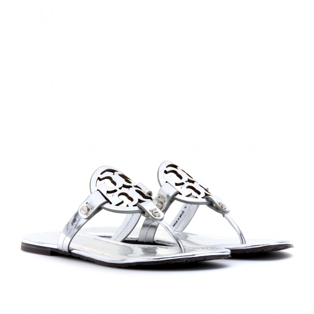 Tory Burch Miller Leather Thong Sandals in Silver | Lyst