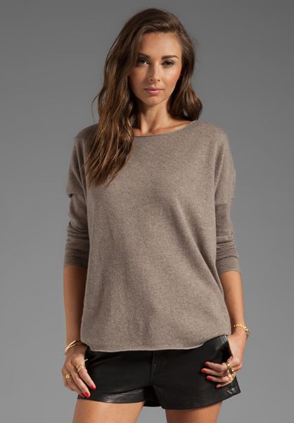 Vince Long Sleeve Shirt Tail Sweater in Taupe in Gray (Heather Maple ...