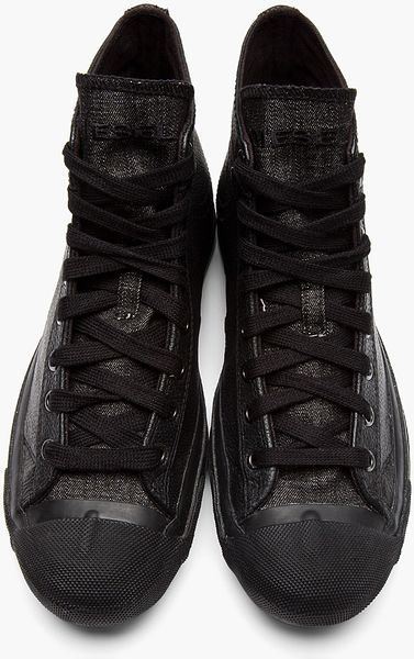 Diesel Black Leather Exposure High-top Sneakers in Black for Men | Lyst