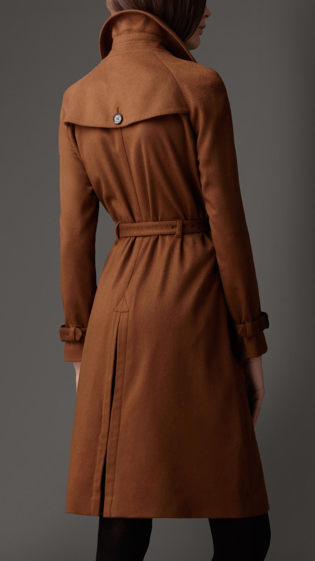 Burberry Long Cashmere Trench Coat in Brown | Lyst