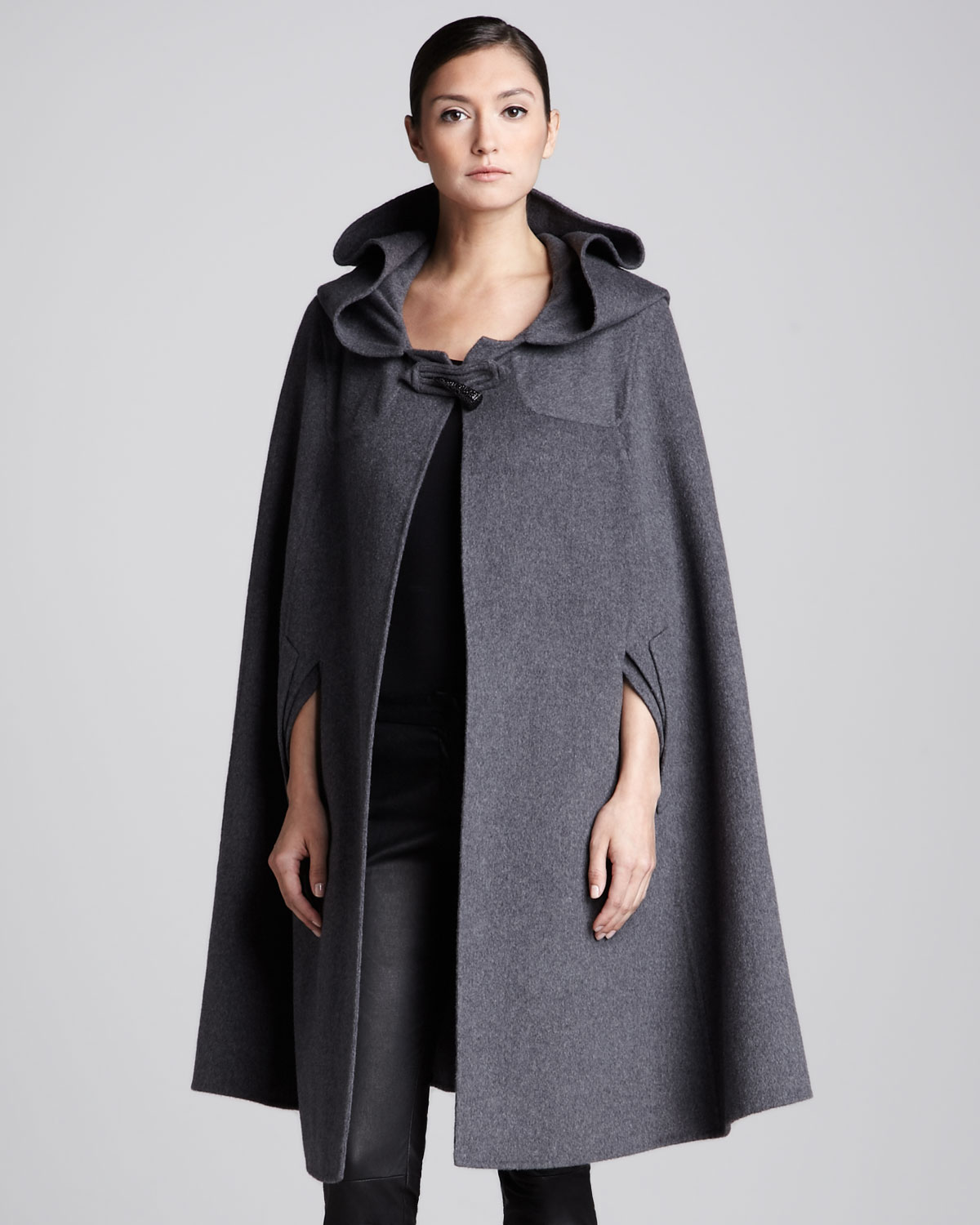 Lyst - Oscar De La Renta Long Hooded Cape Anthracite in Gray