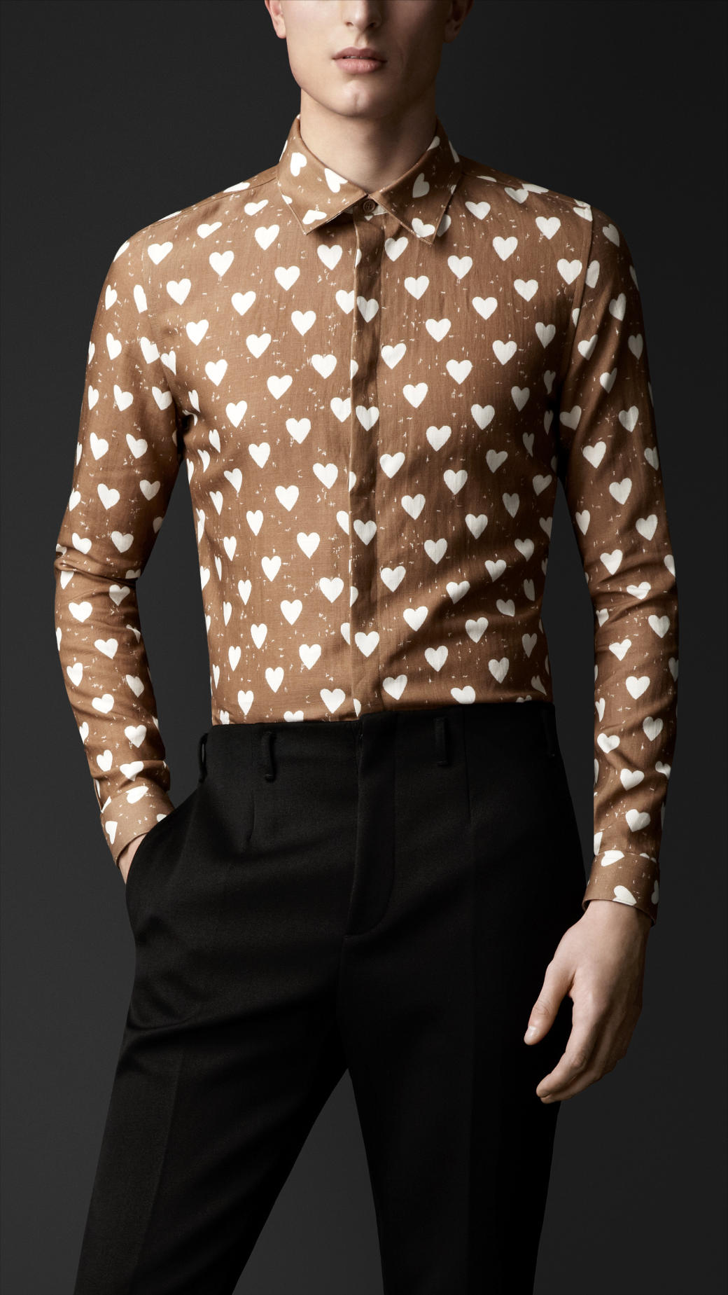 Burberry Heart Print Linen Shirt in Brown for Men | Lyst