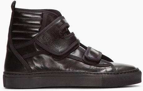 Raf Simons Black Leather Velcro High_tops in Black for Men | Lyst
