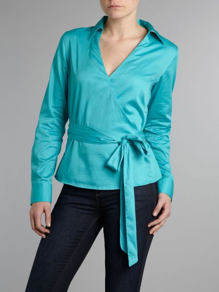 Lauren By Ralph Lauren Carigan Long Sleeve Wrap Blouse in Blue (green ...