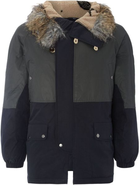 Paul Smith Parka Coat with A Fur Trimmed Hood in Blue for Men (navy) | Lyst
