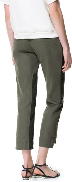 Zara Combination Canvas Trousers in Green (Khaki) | Lyst