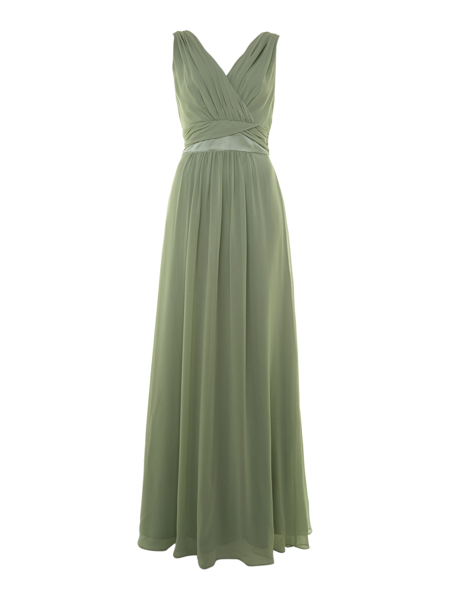 Ariella Chiffon Waist Detail Dress in Khaki (Green) | Lyst
