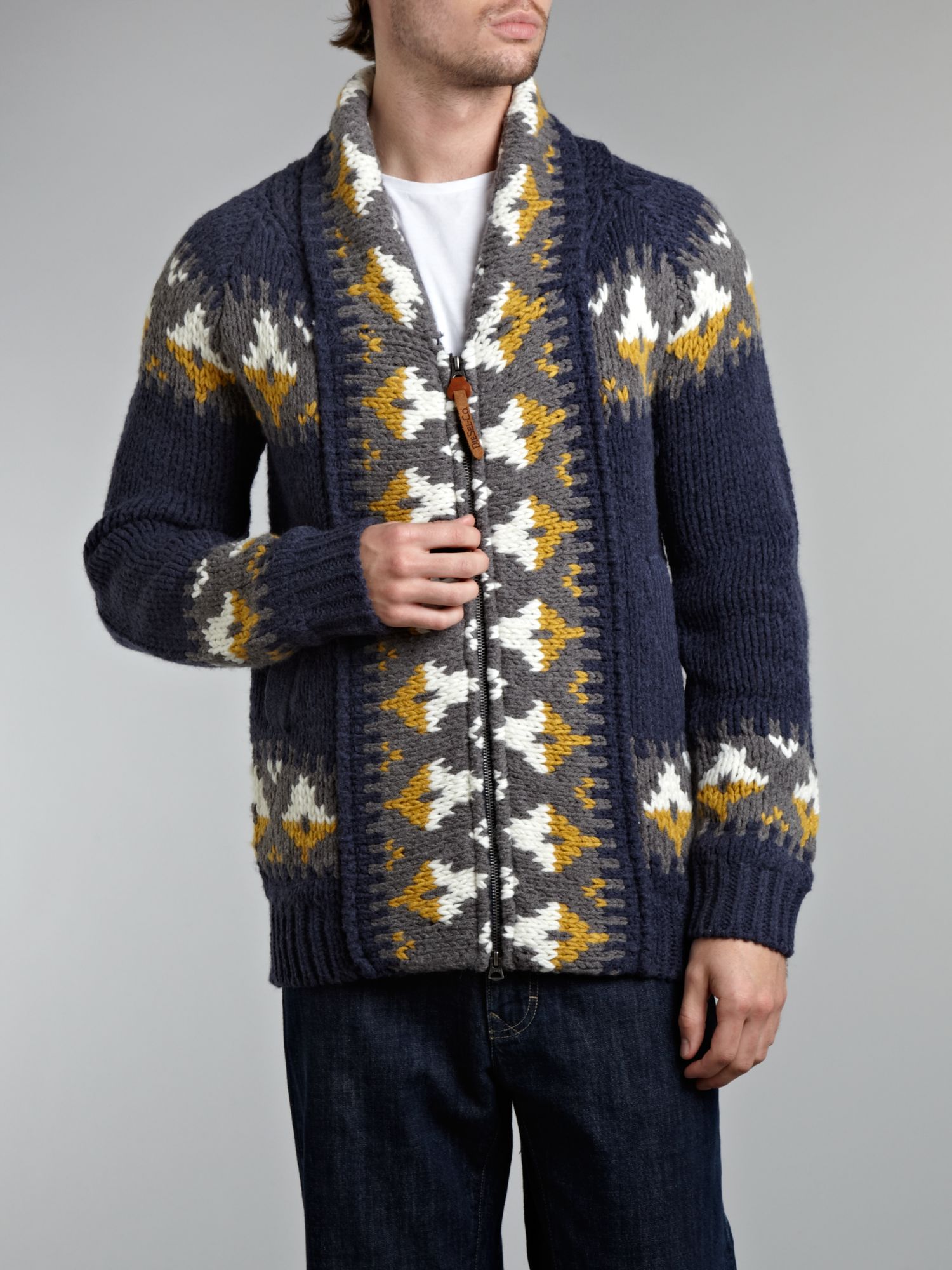 Diesel Chunky Cardigan with Farisle Print in Blue for Men | Lyst