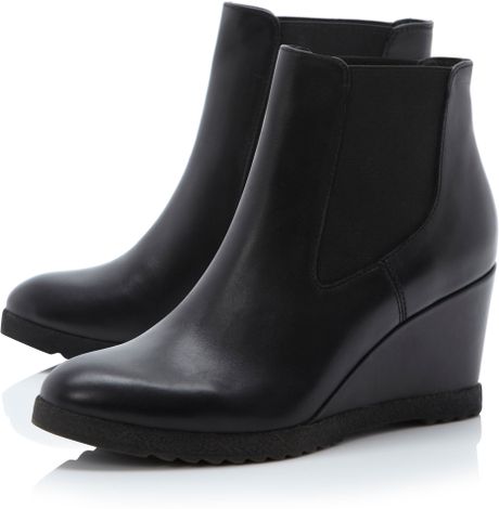 Dune Pontin Wedge Chelsea Low Boots in Black (Black Leather) | Lyst