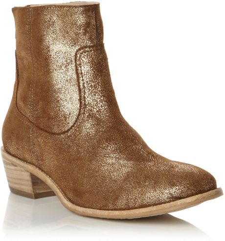 Dune Picker Distressed Metallic Boots in Brown (Gold) | Lyst