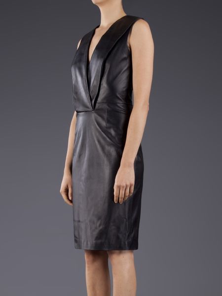 Givenchy Deep Vneck Leather Dress in Black | Lyst