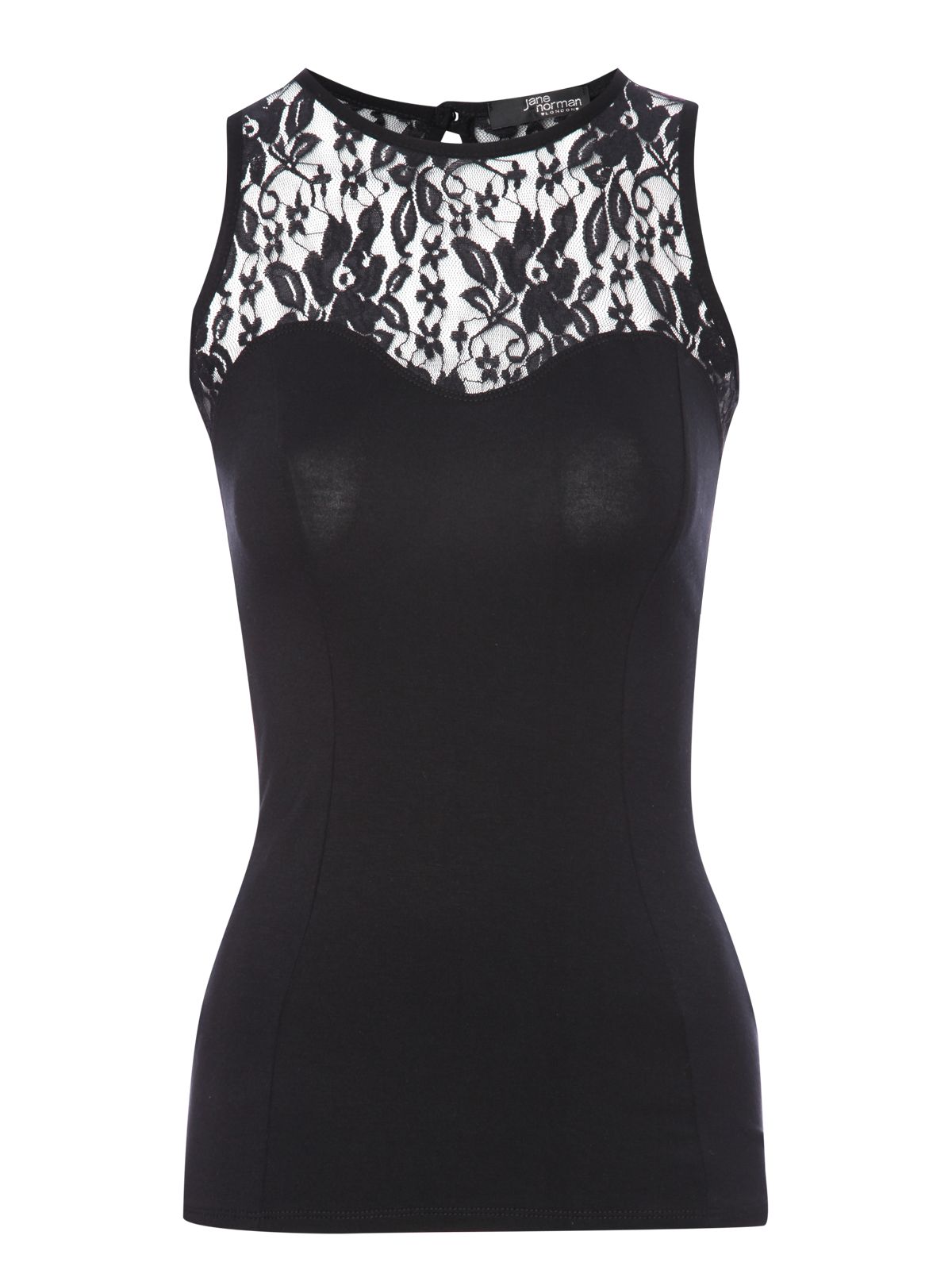 Jane Norman Sleeveless Lace Top in Black | Lyst