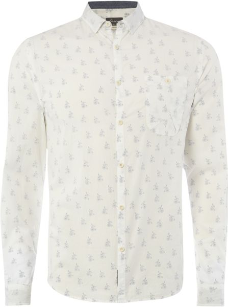 Linea Knot Penny Collar Pigeon Print Long Sleeve Shirt in White for Men ...