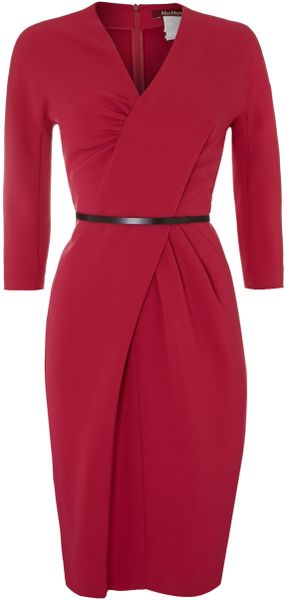 Max Mara Studio Asmara Short Sleeve Wrap Dress with Belt in Red ...