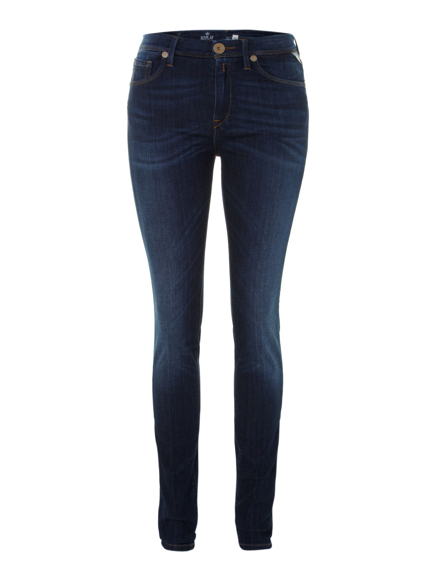 Replay Lucienne Mid Rise Regular Leg Skinny Jeans in Blue (Denim) | Lyst